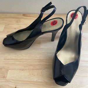 Nine West Leather Peep-Toe Sling-back Pumps Size 10 Black